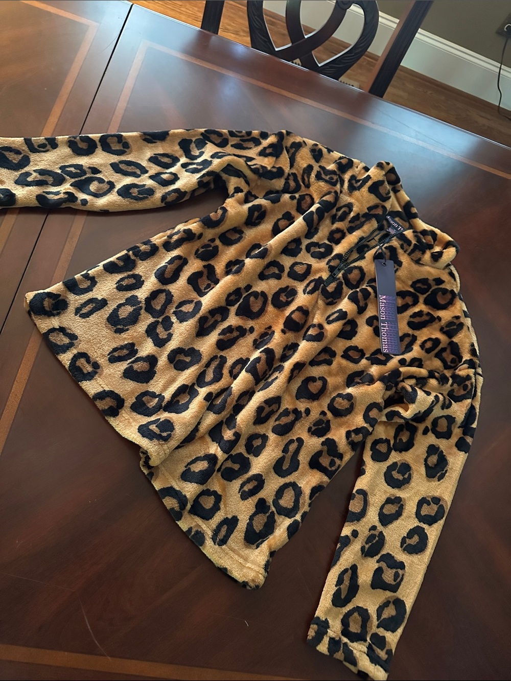 Mason Thomas Leopard Print Fleece mink woobie half zip up Jacket - Tan & Black
